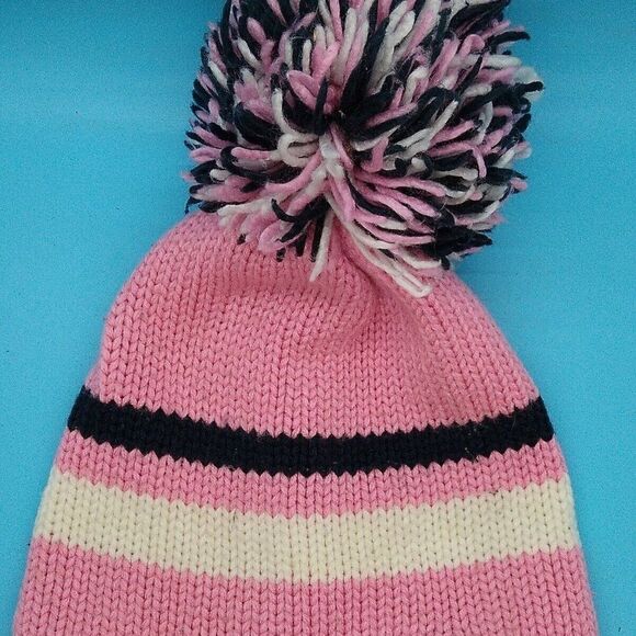 Puma Pink Black White Beanie With Pom - Picture 5 of 5